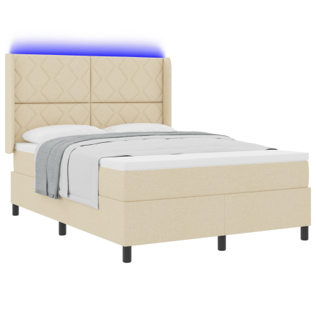 vidaXL Boxspringbed met matras en LED stof crèmekleurig 160x200 cm afbeelding3 - 1