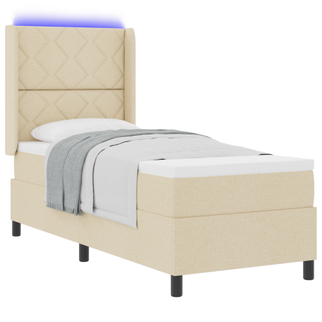 vidaXL LED Box Spring Bed met matras Crème 80 x 200 cm Stof afbeelding3 - 1