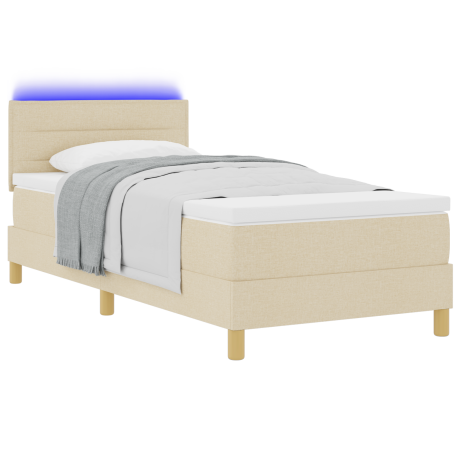 vidaXL Boxspringbed met matras en LED stof crèmekleurig 90x200 cm afbeelding3 - 1