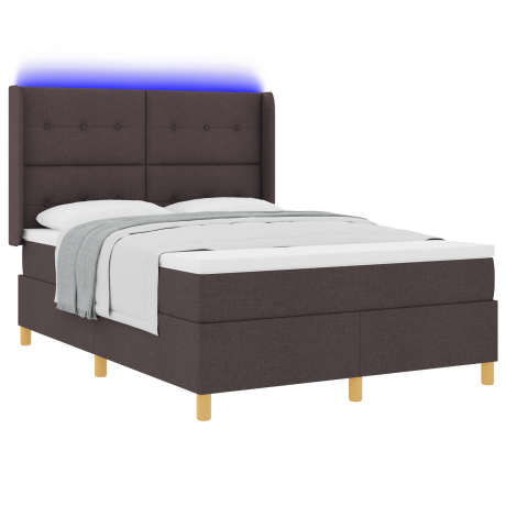 vidaXL Boxspringbed met matras en LED stof donkerbruin 140x200 cm afbeelding3 - 1