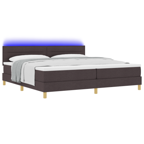 vidaXL LED Box Spring Bed met hoofdeinde Donkerbruin 200 x 200 cm Stof afbeelding3 - 1