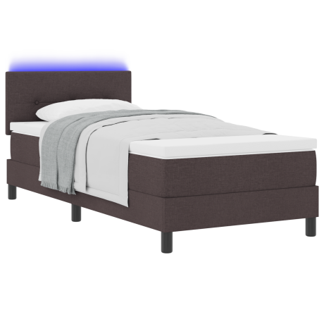 vidaXL Boxspring bed met matras met LED Donkerbruin 90 x 200 cm Stof afbeelding3 - 1