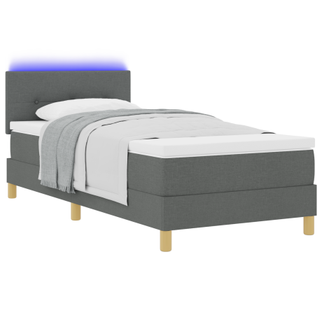 vidaXL LED Box Spring Bed met kussen Donkergrijs 100 x 200 cm Stof afbeelding3 - 1