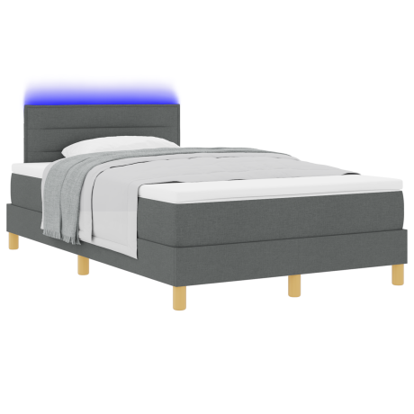 vidaXL Boxspringbed met matras en LED stof donkergrijs 120x200 cm afbeelding3 - 1