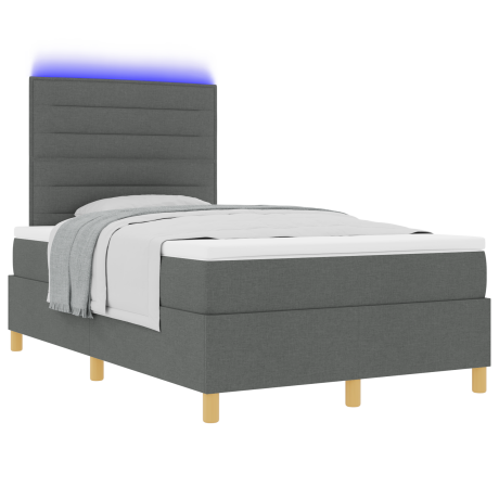 vidaXL LED Box Spring Bed met matras Donkergrijs 120 x 200 cm Stof afbeelding3 - 1