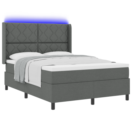 vidaXL Boxspringbed met matras en LED stof donkergrijs 160x200 cm afbeelding3 - 1