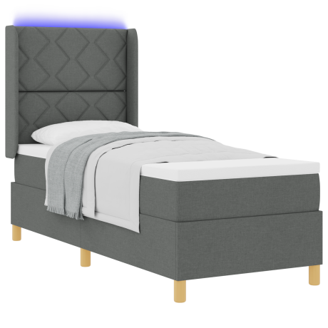 vidaXL Boxspringbed met matras en LED stof donkergrijs 80x200 cm afbeelding3 - 1