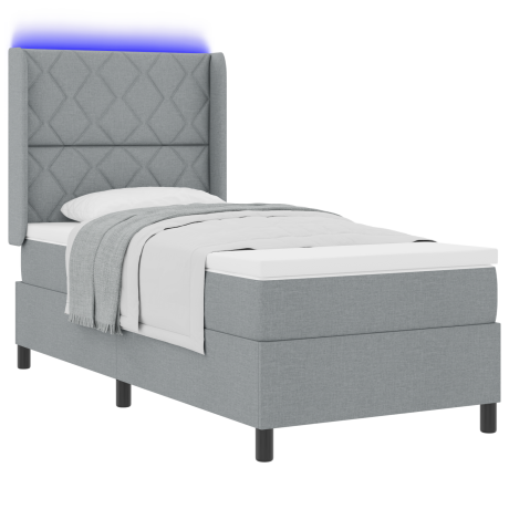 vidaXL LED Box Spring Bed met matras Lichtgrijs 100 x 200 cm Stof afbeelding3 - 1
