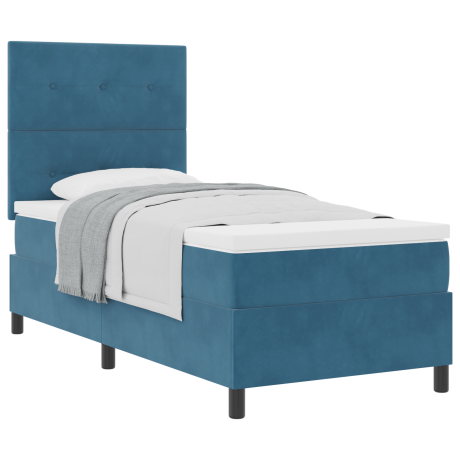 vidaXL Boxspringbed met matras fluweel donkerblauw Single afbeelding3 - 1
