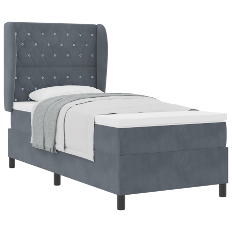 vidaXL Boxspringbed met matras Donkergrijs 200 x 90 cm Fluweel afbeelding3 - 1