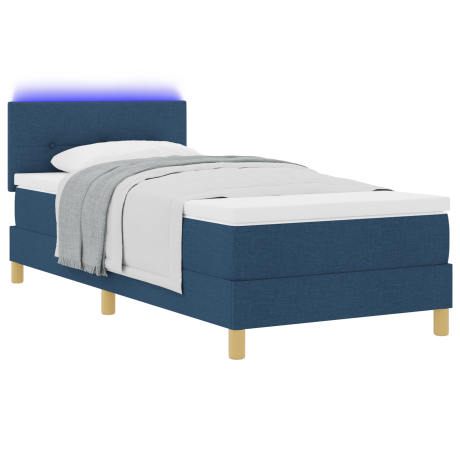 vidaXL LED Box Spring Bed met kussen Blauw 80 x 200 cm Stof afbeelding3 - 1