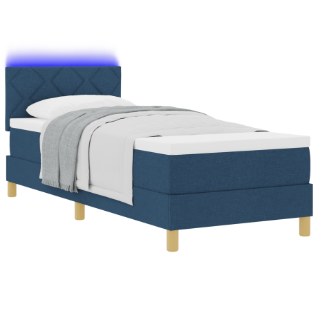 vidaXL LED Box Spring Bed met hoofdeinde Blauw 80 x 200 cm Stof afbeelding3 - 1