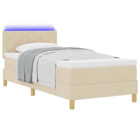 vidaXL LED Box Spring Bed met kussen Crème 100 x 200 cm Stof afbeelding3 - 1