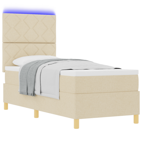 vidaXL Boxspringbed met Matras & LED Crème 80x200 cm Stof afbeelding3 - 1