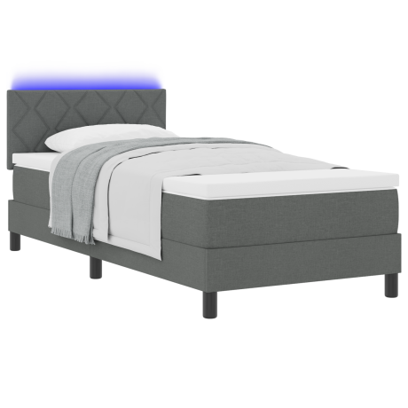 vidaXL Boxspring bed met matras met LED Donkergrijs 100 x 200 cm Stof afbeelding3 - 1