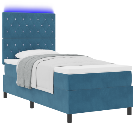 vidaXL Boxspringbed met Matras & LED Donkerblauw 90x190 cm Fluweel afbeelding3 - 1