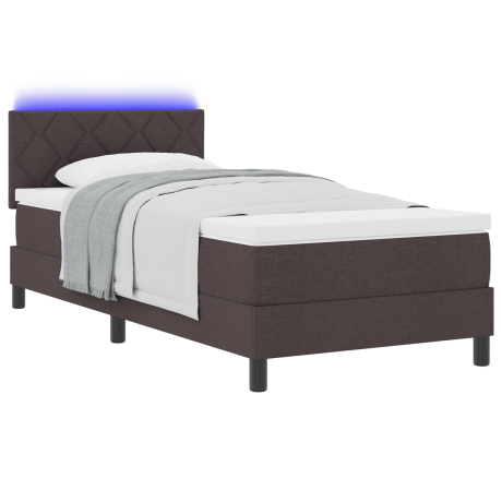 vidaXL Boxspring bed met matras met LED Donkerbruin 90 x 200 cm Stof afbeelding3 - 1
