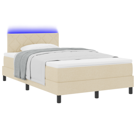 vidaXL Boxspring bed met matras met LED Crème 120 x 200 cm Stof afbeelding3 - 1