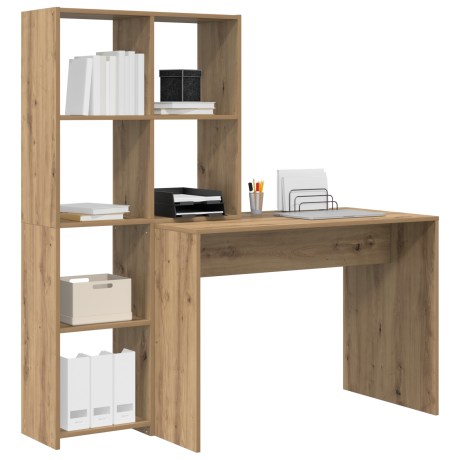 vidaXL Bureau met plank Artisan Eiken 138,5 x 55 x 143 cm Bewerkt hout afbeelding3 - 1