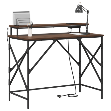 vidaXL Bureau met plank Bruin Eiken 100 x 50 x 86,5 cm Bewerkt hout afbeelding3 - 1