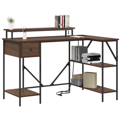 vidaXL Bureau met lade Bruin Eiken 120 x 79 x 86,5 cm Bewerkt hout afbeelding3 - 1