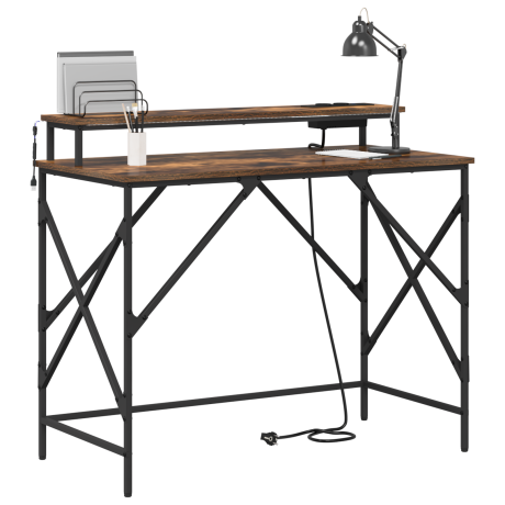 vidaXL Bureau met plank Gerookt eiken 100 x 50 x 86,5 cm Bewerkt hout afbeelding3 - 1