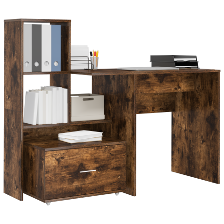 vidaXL Bureau Gerookt eiken 131,5 x 50 x 106,5 cm Bewerkt hout afbeelding3 - 1