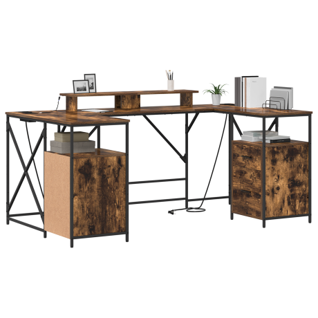vidaXL Bureau met lade Gerookt eiken 182 x 101 x 87.5 cm Bewerkt hout afbeelding3 - 1