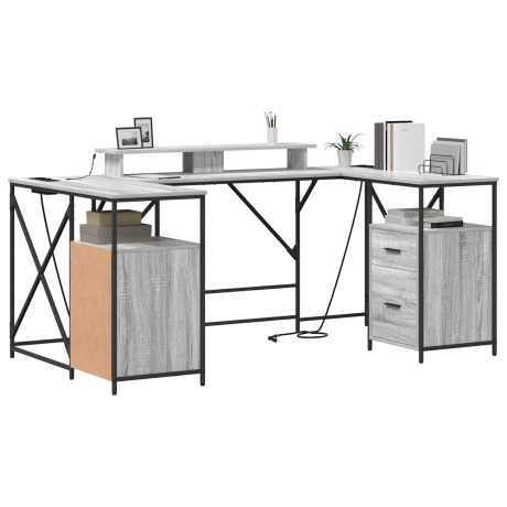 vidaXL Bureau met lade met opslag Grijs sonoma 182 x 101 x 87.5 cm Bewerkt hout afbeelding3 - 1