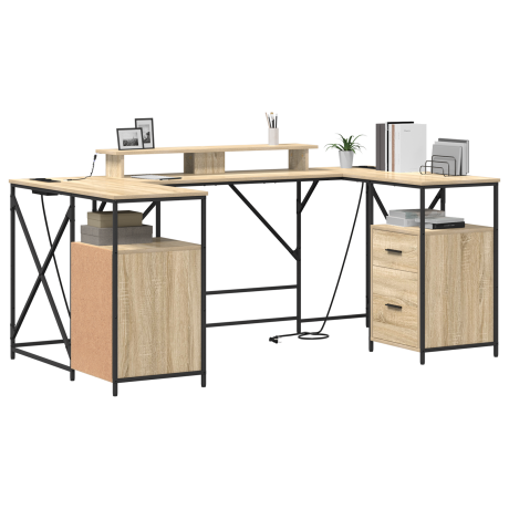 vidaXL Bureau met lade met opslag Sonoma eiken 182 x 101 x 87.5 cm Bewerkt hout afbeelding3 - 1