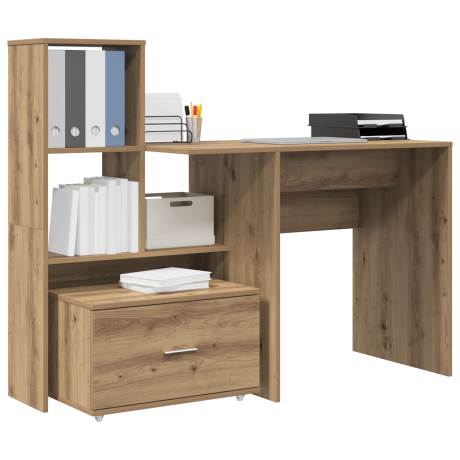 vidaXL Bureau met lade met plank met opslag artisanaal eikenkleurig 131,5 x 50 x 106,5 cm afbeelding3 - 1