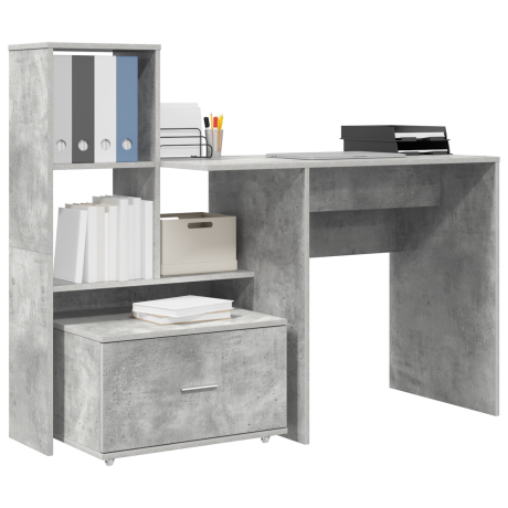 vidaXL Bureau met lade met plank met opslag Betongrijs 131,5 x 50 x 106,5 cm Bewerkt hout afbeelding3 - 1