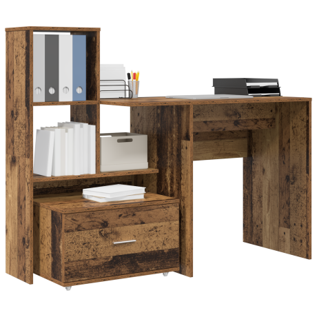 vidaXL Bureau met lade met plank met opslag Oud hout 131,5 x 50 x 106,5 cm Bewerkt hout afbeelding3 - 1