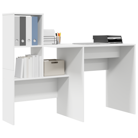 vidaXL Bureau met lade met plank met opslag Wit 131,5 x 50 x 106,5 cm Bewerkt hout afbeelding3 - 1