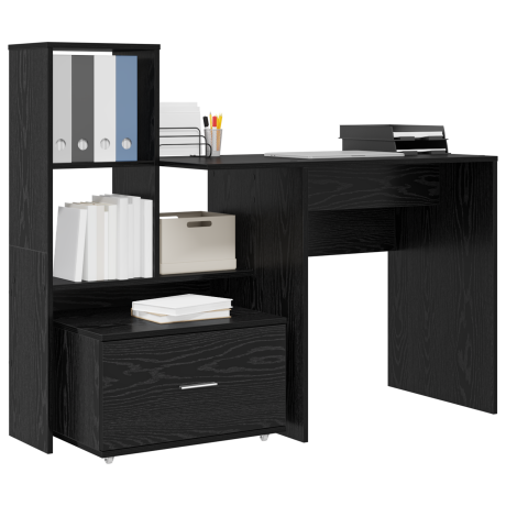vidaXL Bureau met lade met plank Zwart eiken 131,5 x 50 x 106,5 cm Bewerkt hout afbeelding3 - 1