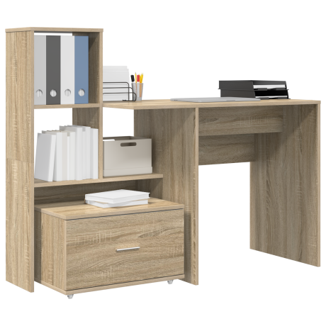 vidaXL Bureau met lade Sonoma eiken 131,5 x 50 x 106,5 cm Bewerkt hout afbeelding3 - 1