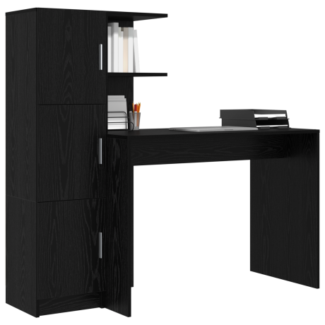 vidaXL Bureau met Opbergruimte Zwart Eiken Geengineerd Hout afbeelding3 - 1
