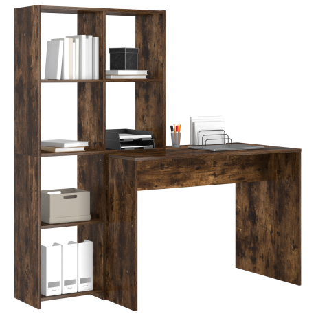 vidaXL Bureau met plank Gerookt eiken 138,5 x 55 x 143 cm Bewerkt hout afbeelding3 - 1