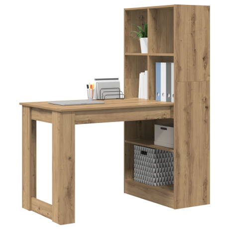 vidaXL Bureau met plank met opslag artisanaal eikenkleurig 122 x 67 x 145 cm afbeelding3 - 1