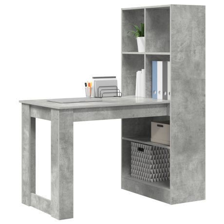 vidaXL Bureau met plank met opslag Beton Grijs 122 x 67 x 145 cm afbeelding3 - 1