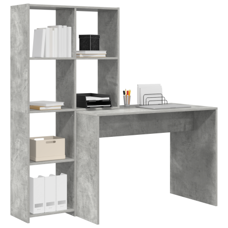 vidaXL Bureau met plank met opslag Betongrijs 138.5 x 55 x 143 cm Bewerkt hout afbeelding3 - 1