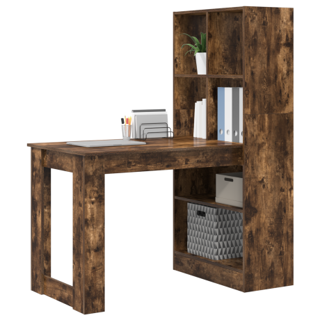 vidaXL Bureau met plank met opslag Gerookt eiken 122 x 67 x 145 cm afbeelding3 - 1