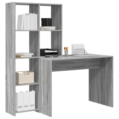 vidaXL Bureau met plank met opslag Grijs sonoma 138.5 x 55 x 143 cm Bewerkt hout afbeelding3 - 1