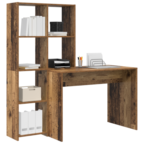 vidaXL Bureau met plank Oud Hout 138,5 x 55 x 143 cm Bewerkt hout afbeelding3 - 1