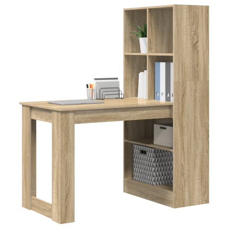vidaXL Bureau met plank Sonoma Eiken 122 x 67 x 145 cm Bewerkt hout afbeelding3 - 1