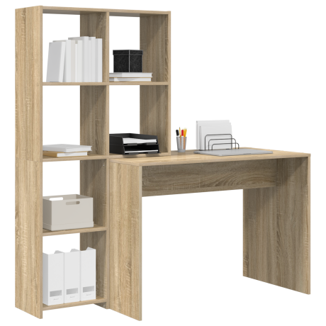 vidaXL Bureau met plank Sonoma Eiken 138,5 x 55 x 143 cm Bewerkt hout afbeelding3 - 1