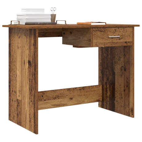 vidaXL Bureau met lade Oudhout 100 x 50 x 76 cm Bewerkt hout afbeelding3 - 1