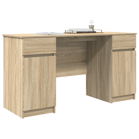 vidaXL Bureau met lade Sonoma eiken 140 x 49 x 76 cm Bewerkt hout afbeelding3 - 1