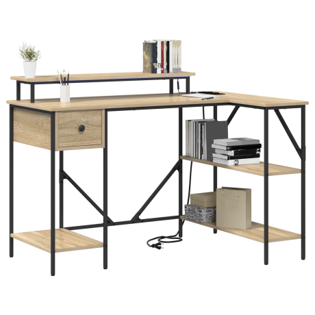 vidaXL Bureau met lade Sonoma Eiken 120 x 79 x 86,5 cm Bewerkt hout afbeelding3 - 1