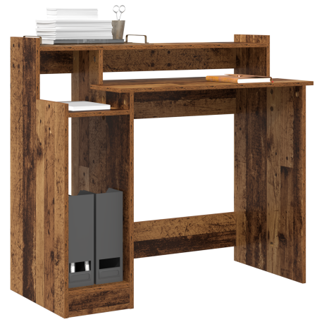 vidaXL Bureau with Desk Lamps met plank met opslag Oud hout 97 x 45 x 90 cm Bewerkt hout afbeelding3 - 1